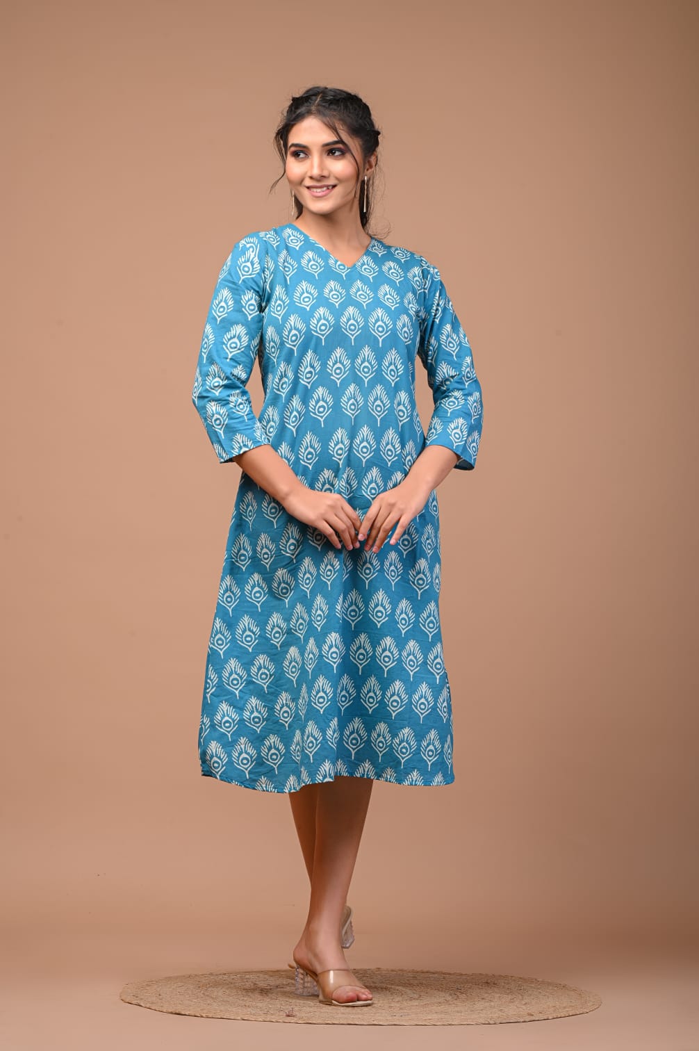 Hand Blocks Floral Printed MIDI Dress