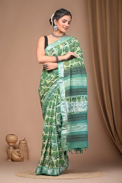 Vanaspati Ajrakh Prints Linen Saree