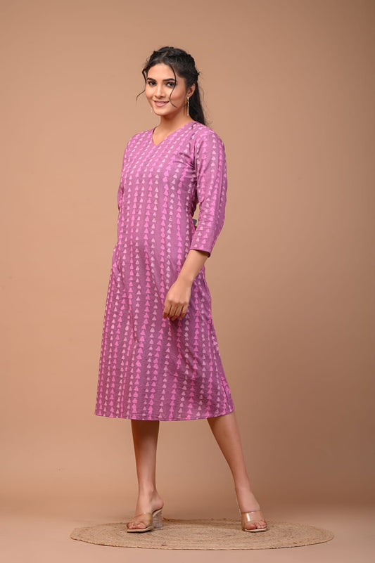 Hand Blocks Floral Printed MIDI Dress