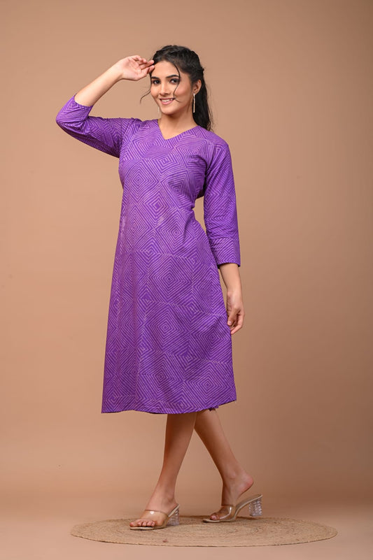 Hand Blocks Floral Printed MIDI Dress