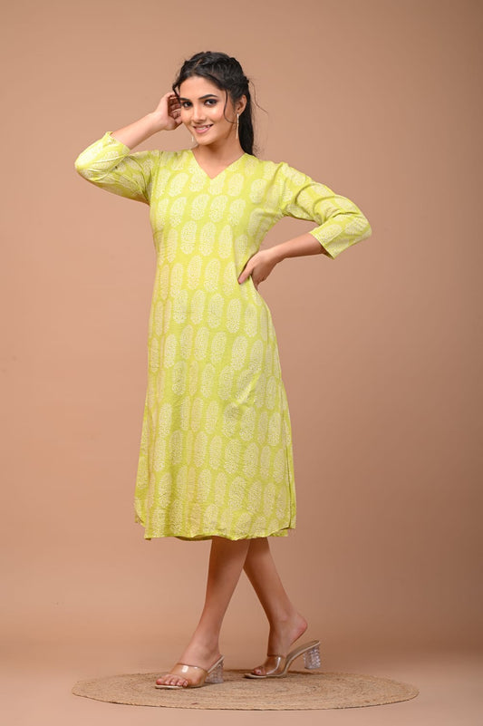 Hand Blocks Floral Printed MIDI Dress