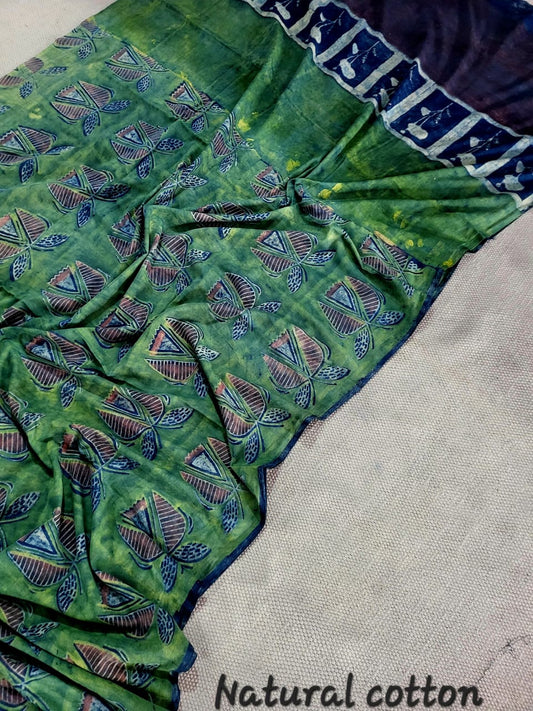 Nashpal dyes Ajrakh Prints Pure Mul Cotton sarees