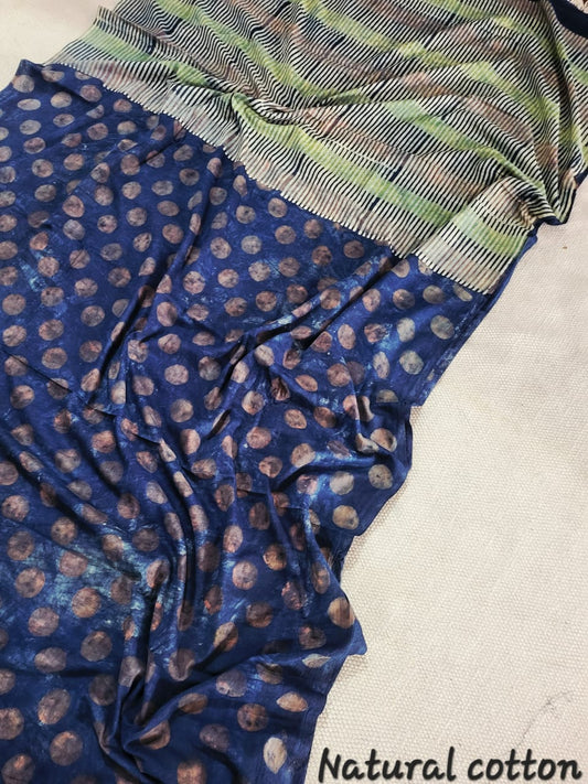 Nashpal dyes Ajrakh Prints Pure Mul Cotton sarees